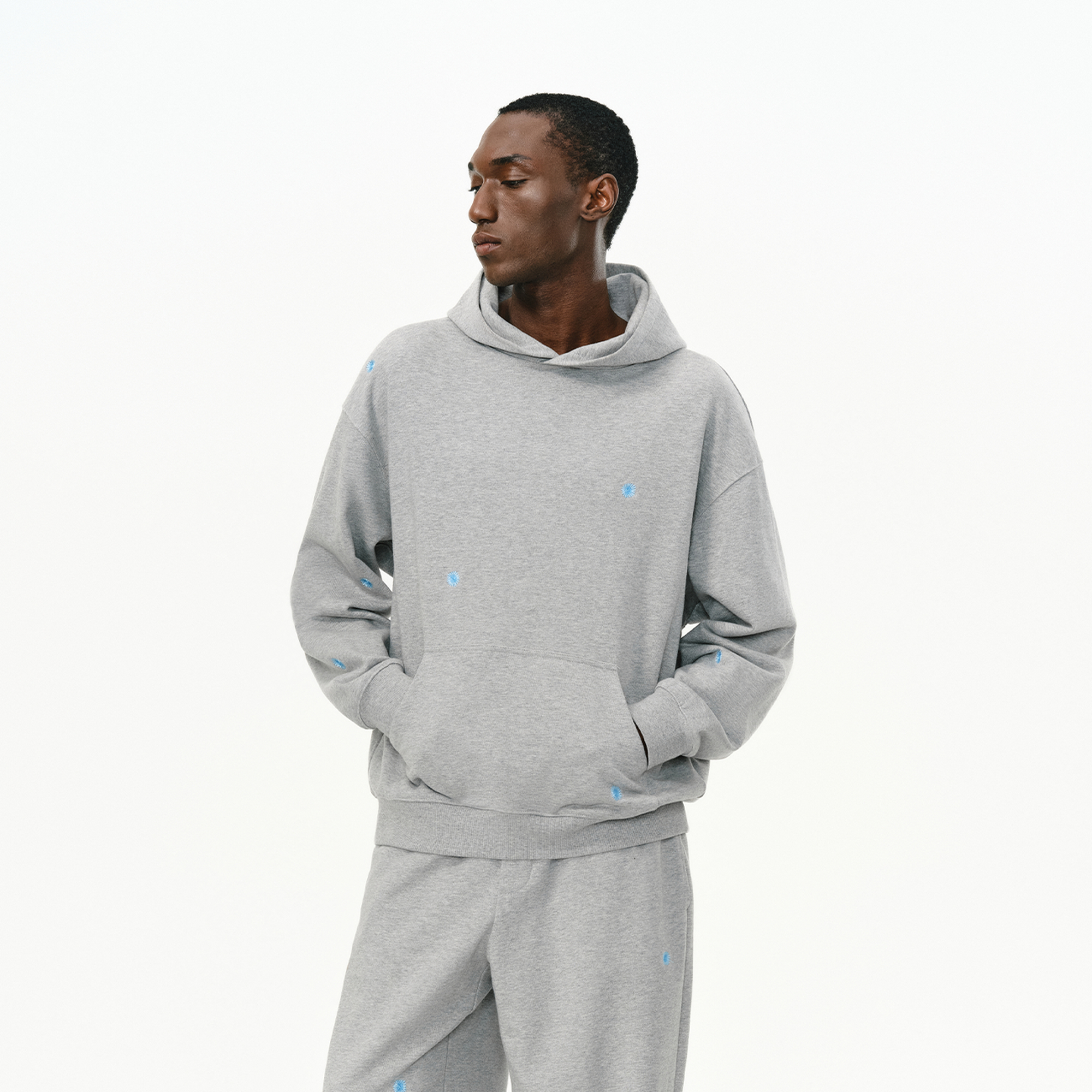 ATRY花卉刺绣连帽卫衣男2025年春秋新款美式慵懒休闲宽松黑色上衣