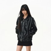 ATRY皮衣外套女春季 夹克 短款 国潮牌复古美式 痞帅翻领拉链油皮男士