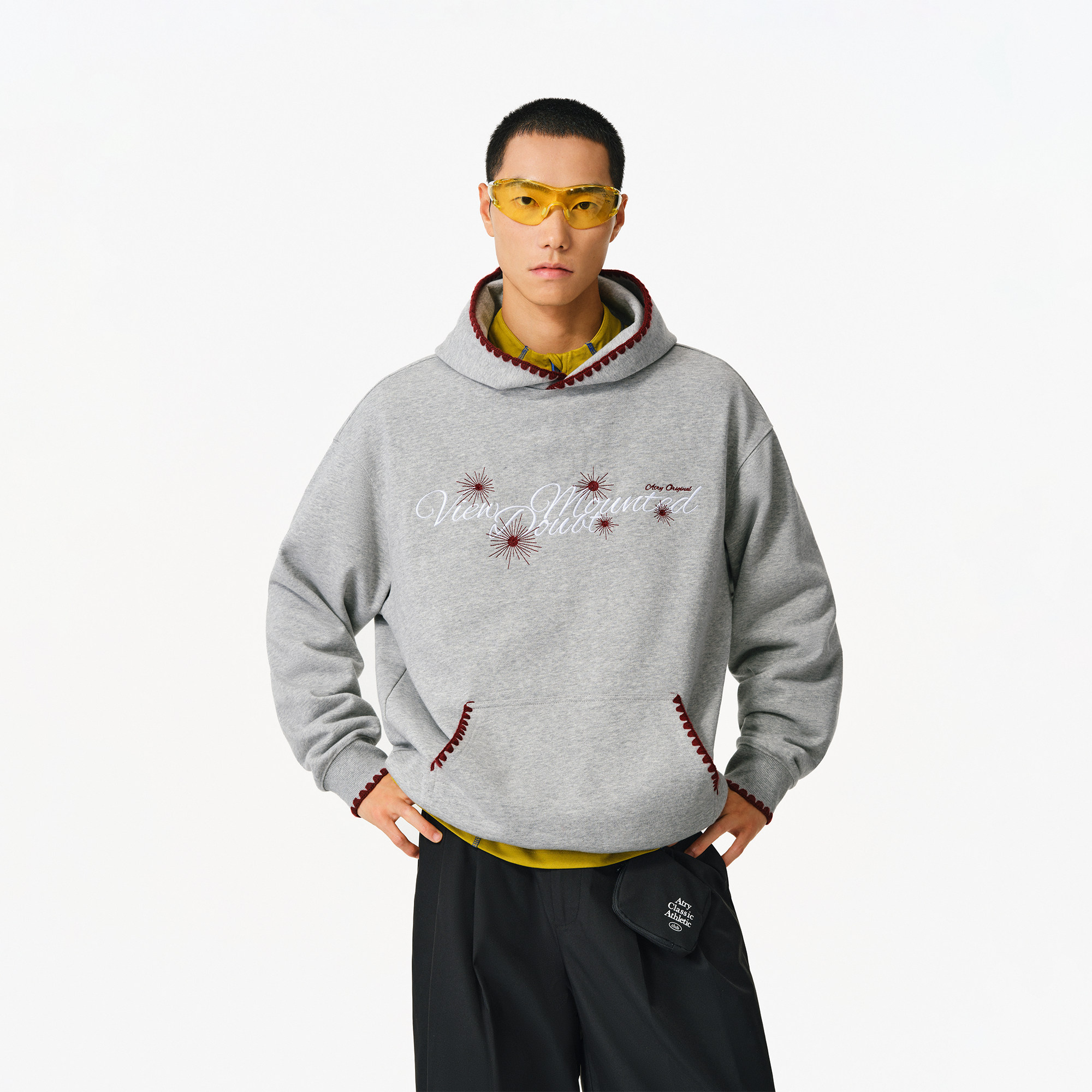 ATRY美式字母撞色重磅连帽卫衣男