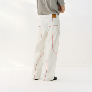 长裤 ATRY撞色哈苏线结构休闲裤 宽松百搭阔腿牛仔裤 美式 男春夏新款