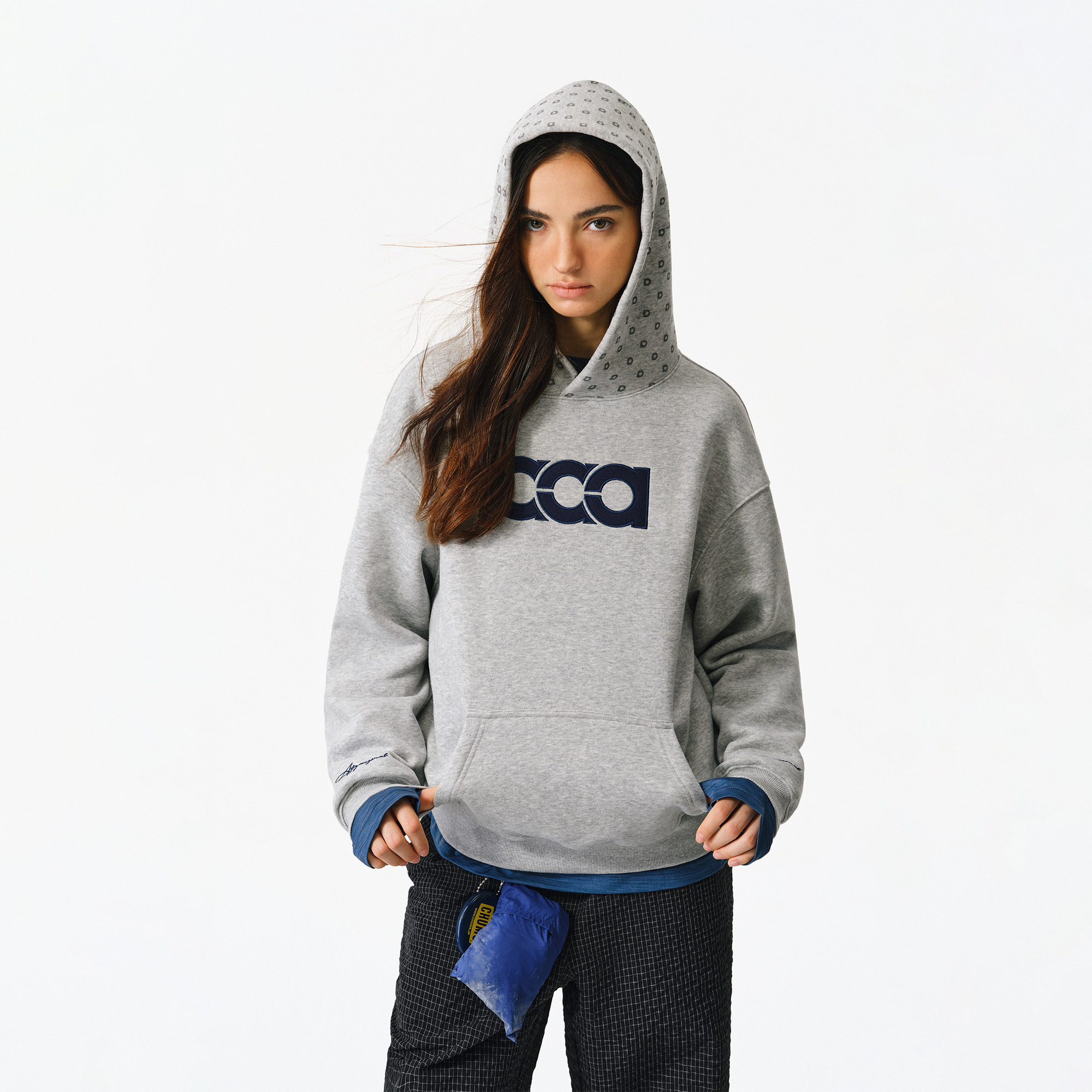 灰色连帽卫衣男字母刺绣情侣帽衫