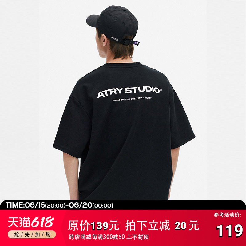 ATRY纯色基础印花短袖t恤男 国潮牌夏季新款情侣宽松圆领半袖上衣