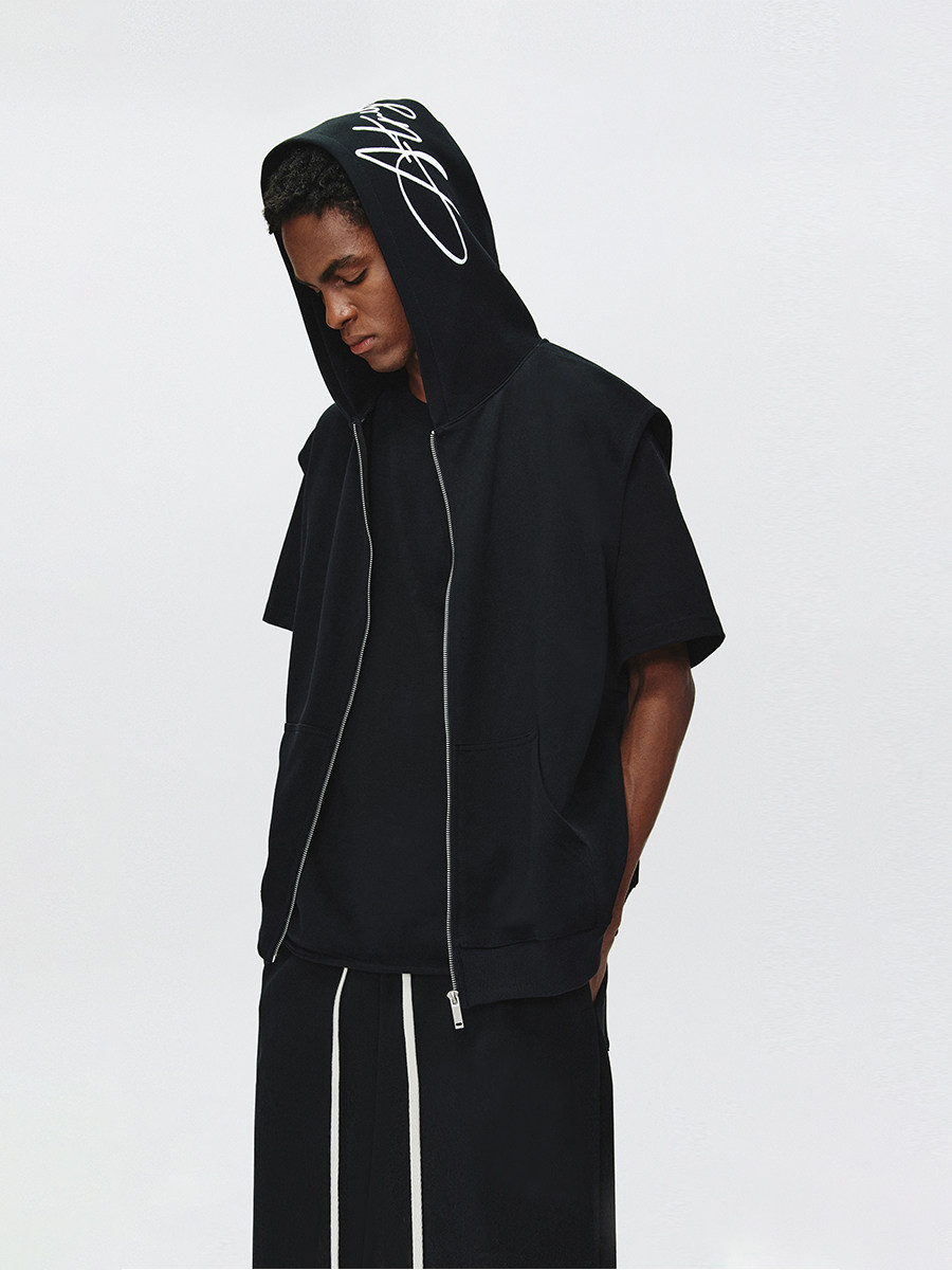 ATRY HOODED LOGO SERIES EMBROIDERED ATHLETIC VEST SUMMER GUOCHAO BRAND COTTON ZIPPER HOODED SHOULDER JACKET