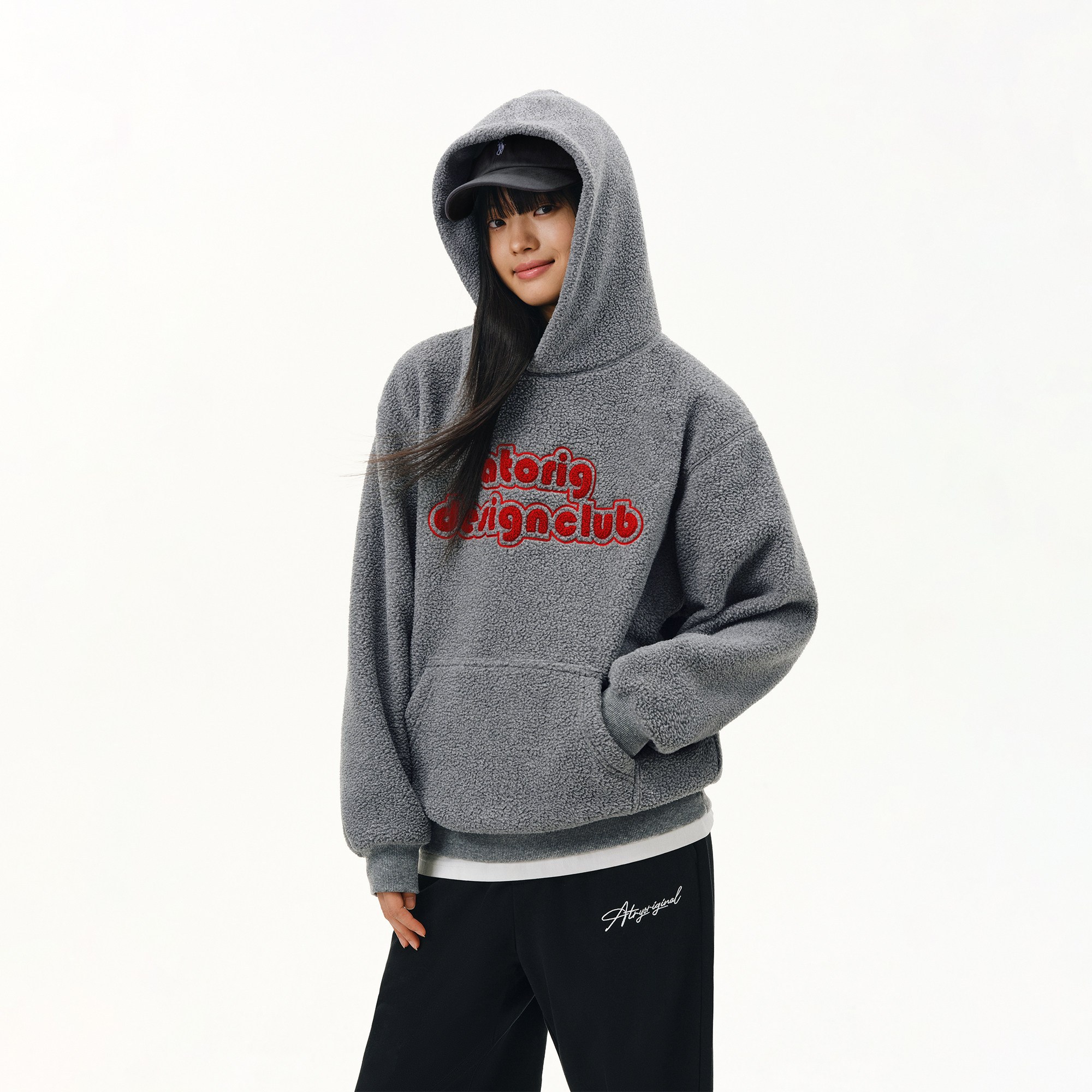 ATRY羊羔毛连帽卫衣字母刺绣上衣