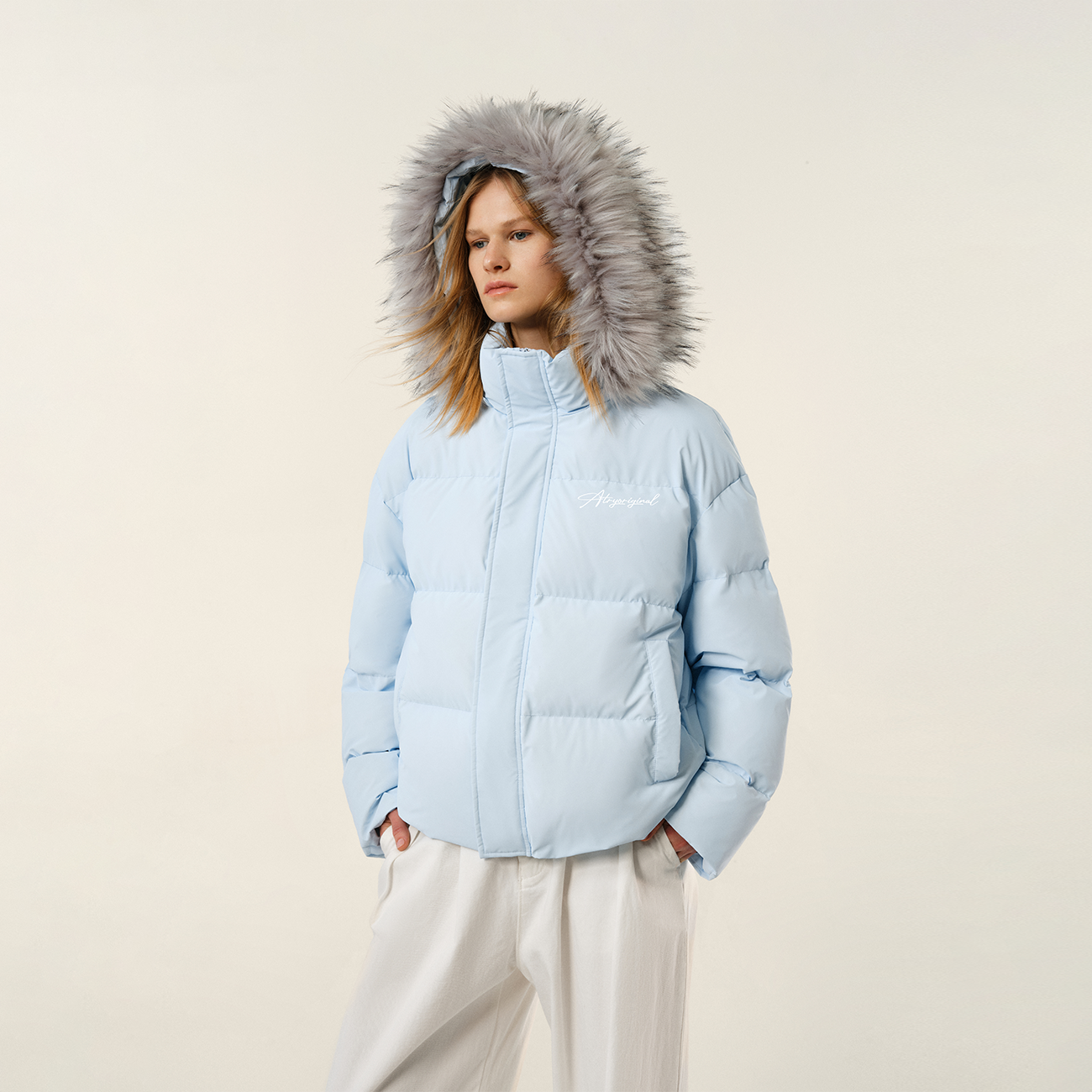 ATRY可拆卸毛领连帽羽绒服男外套