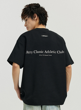 ATRY标语字母黑色短袖男夏新款潮牌宽松高街半袖重磅纯棉t恤上衣
