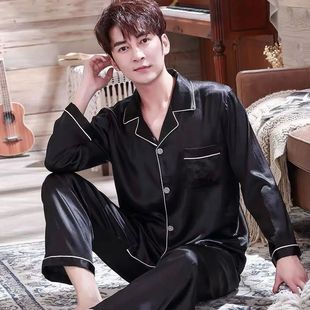 Satin Pijama Collar Men Turn Sets Pajama Silk down Sleepwear