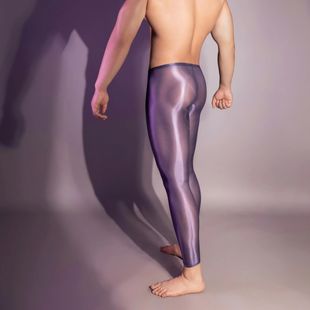 Ultrathin Pants Sexy Glossy Long Oil Men Through Stretch See