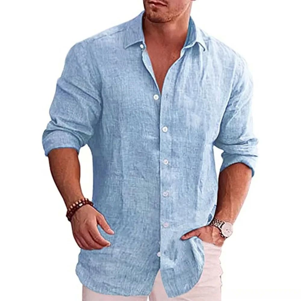 Cotton Linen Autumn Hot Selling Men's Long Sleeve Shirt Soli