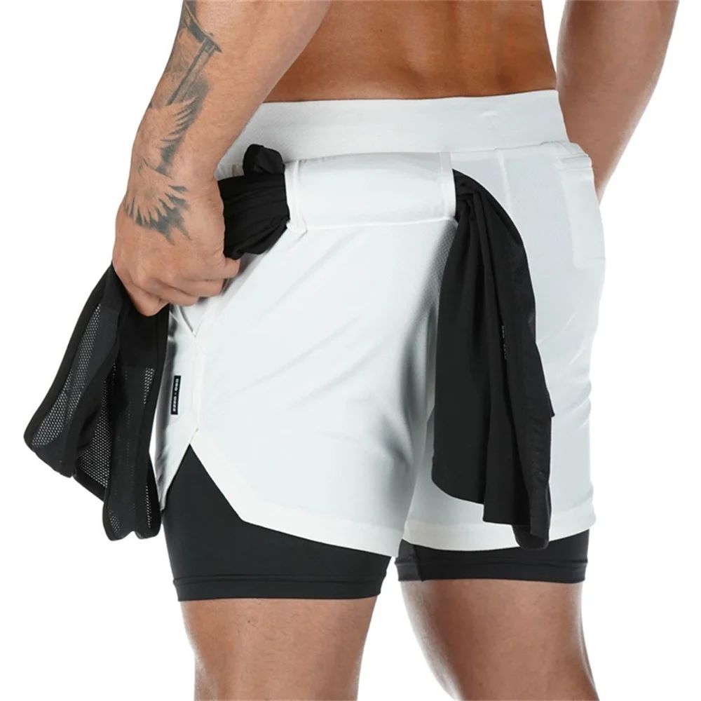 Gym Shorts Men Double-deck Workout Shorts 2 In 1 Quick Dry W