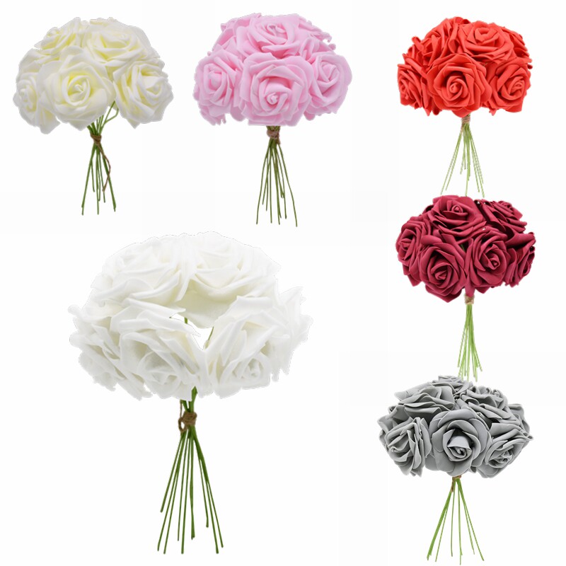 24pcs 7cm white rose artificial pe foam rose flower wedding