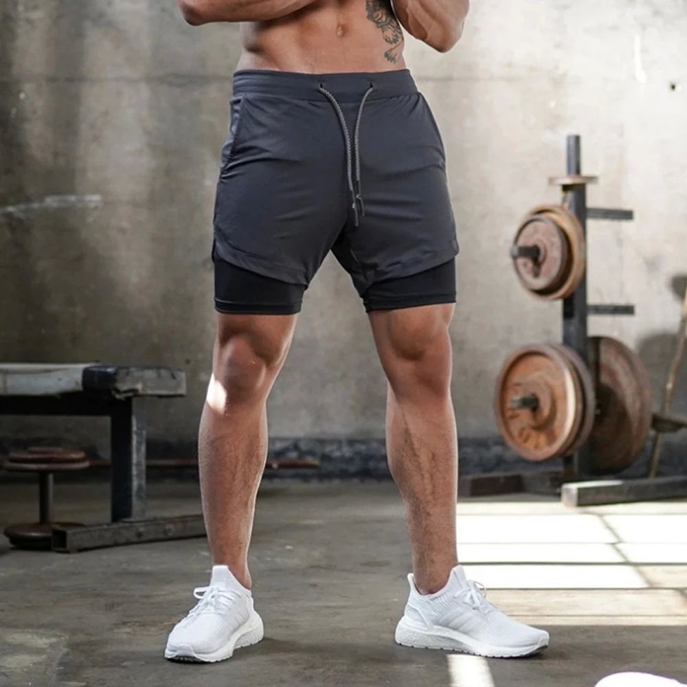 Men Shorts 2 In 1 Double-deck Quick Dry Sport Shorts Fitnes