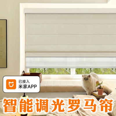 缥缈时光双层日夜罗马帘窗帘卧室客厅智能电动打孔全遮光升降帘