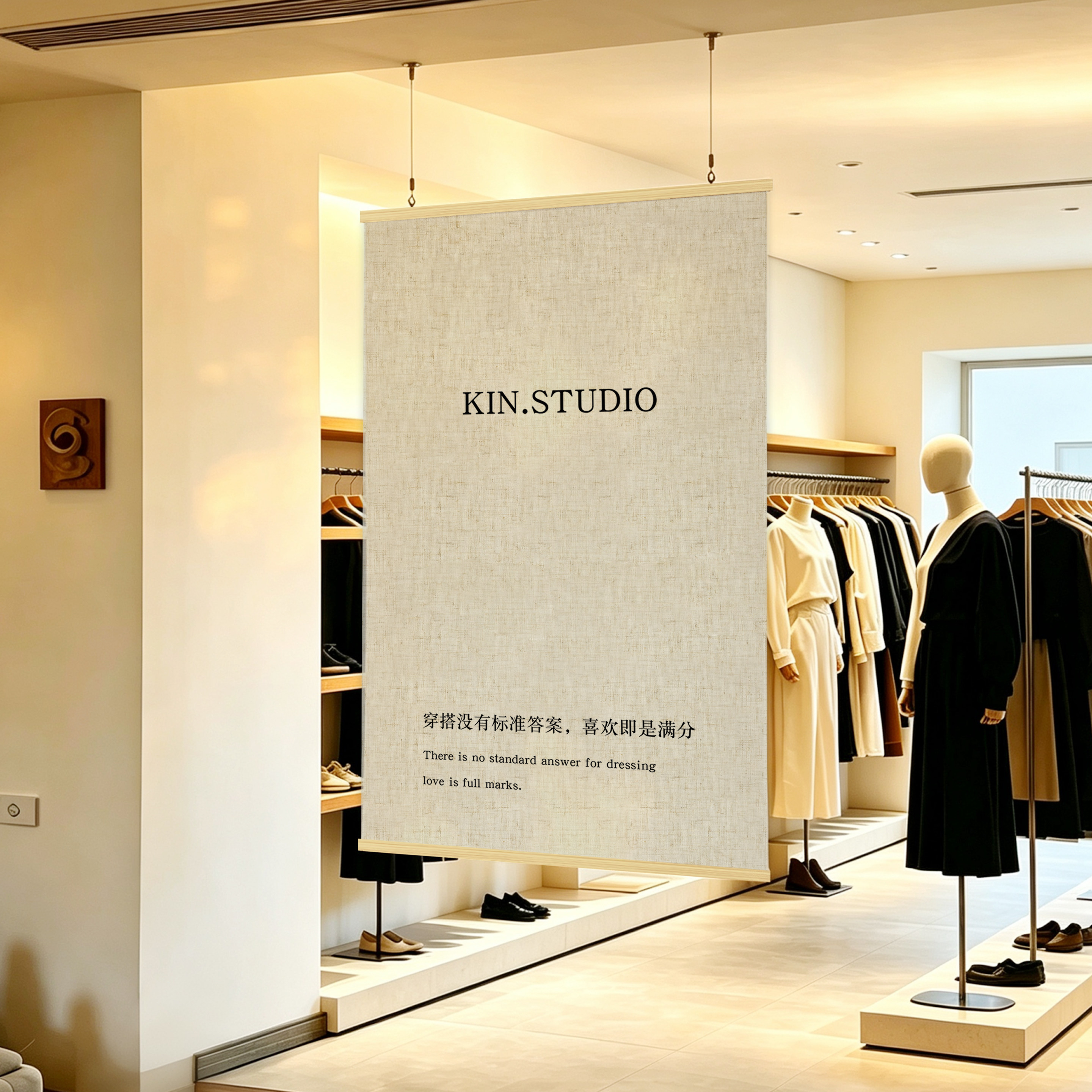 亚麻隔断帘挂帘服装店米色高级橱窗屏风遮挡帘装饰门帘新中式吊帘