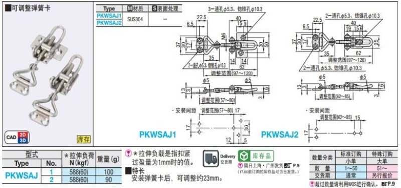 PKWSAJ1/2不锈钢可调节1221搭扣C-1223-1222N搭扣锁夹快速1220