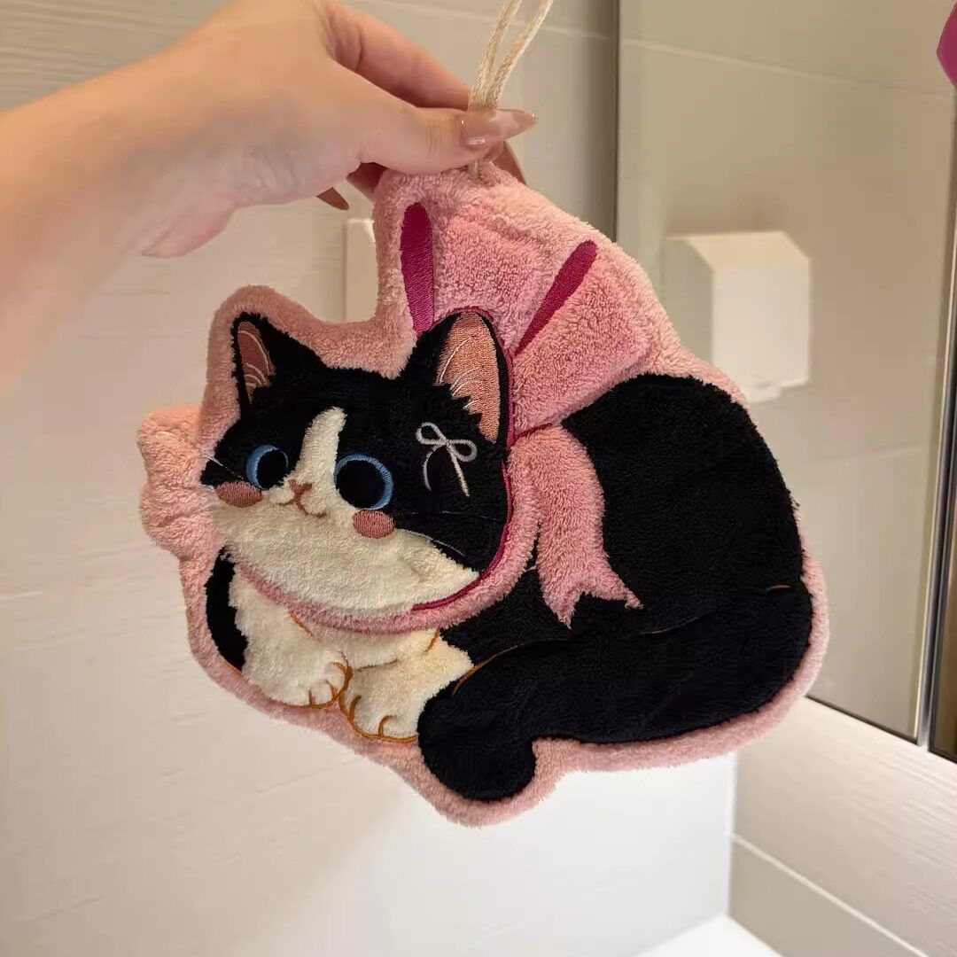 猫咪擦手巾挂式可爱毛巾超强吸水加厚高颜值厨房卫生间家用速干