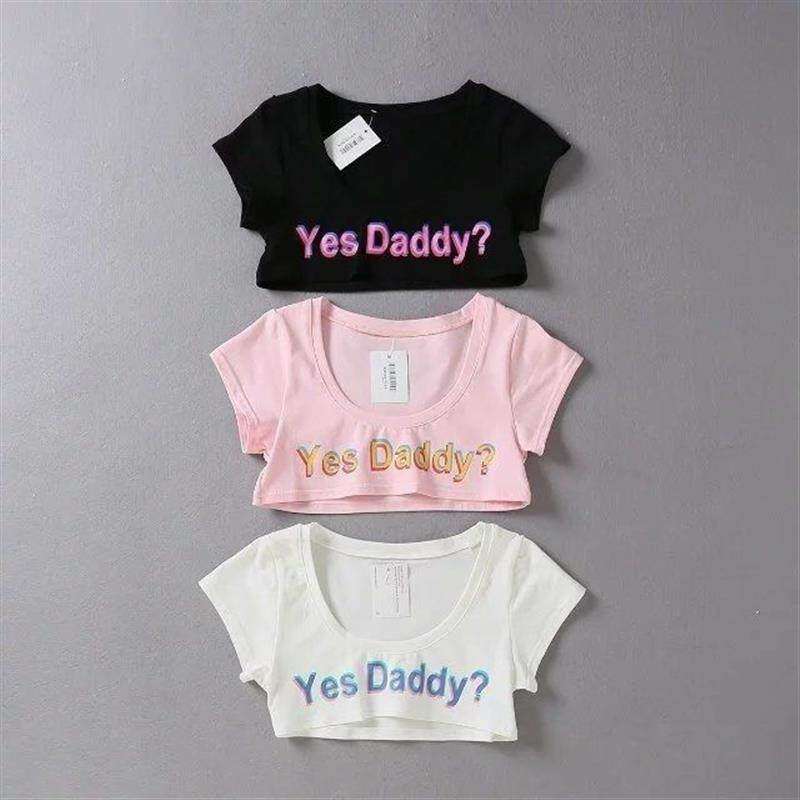 超短上衣露下半胸超短上衣露下半胸yes daddy可爱性感字母露胸半