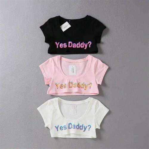 超短上衣露下半胸超短上衣露下半胸yes daddy可爱性感字母露胸半