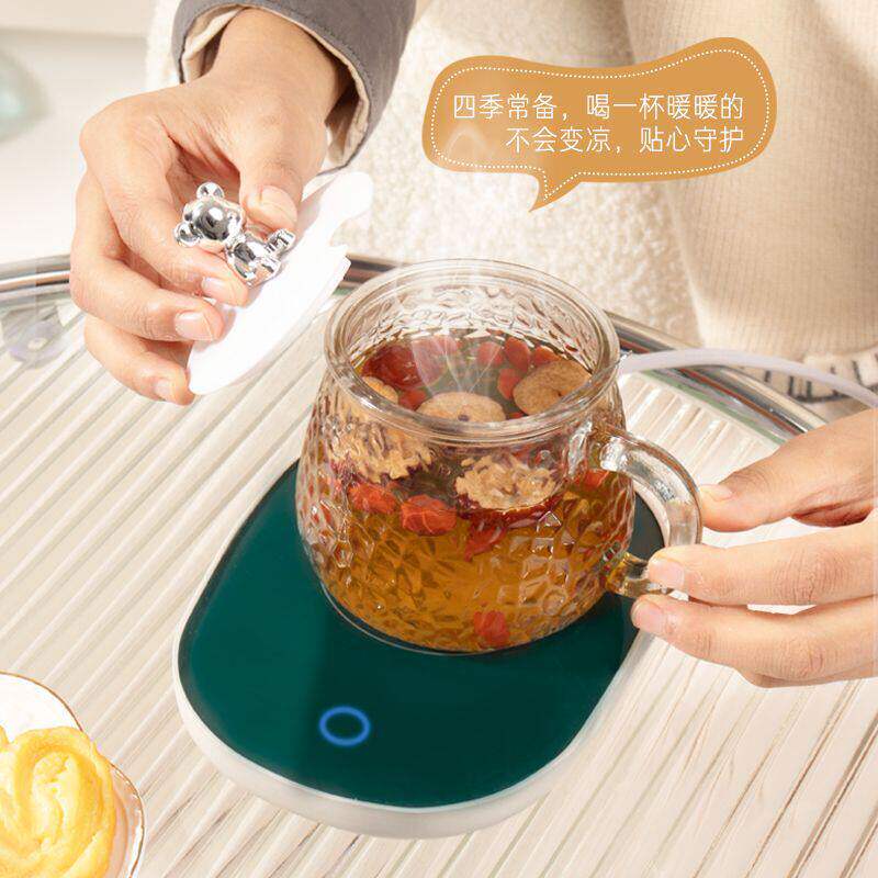 可以加热的杯子花茶杯风高颜值恒温垫早餐杯防烫带盖可爱马克