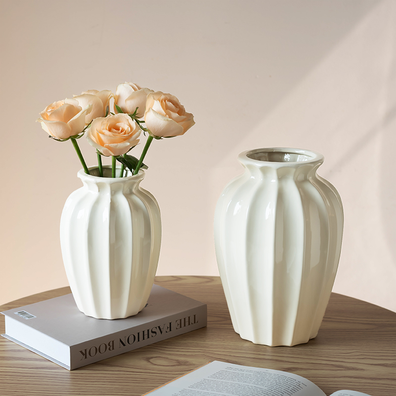 高级感法式陶瓷花瓶复古白色奶油风水培鲜花玫瑰客厅插花装饰摆件