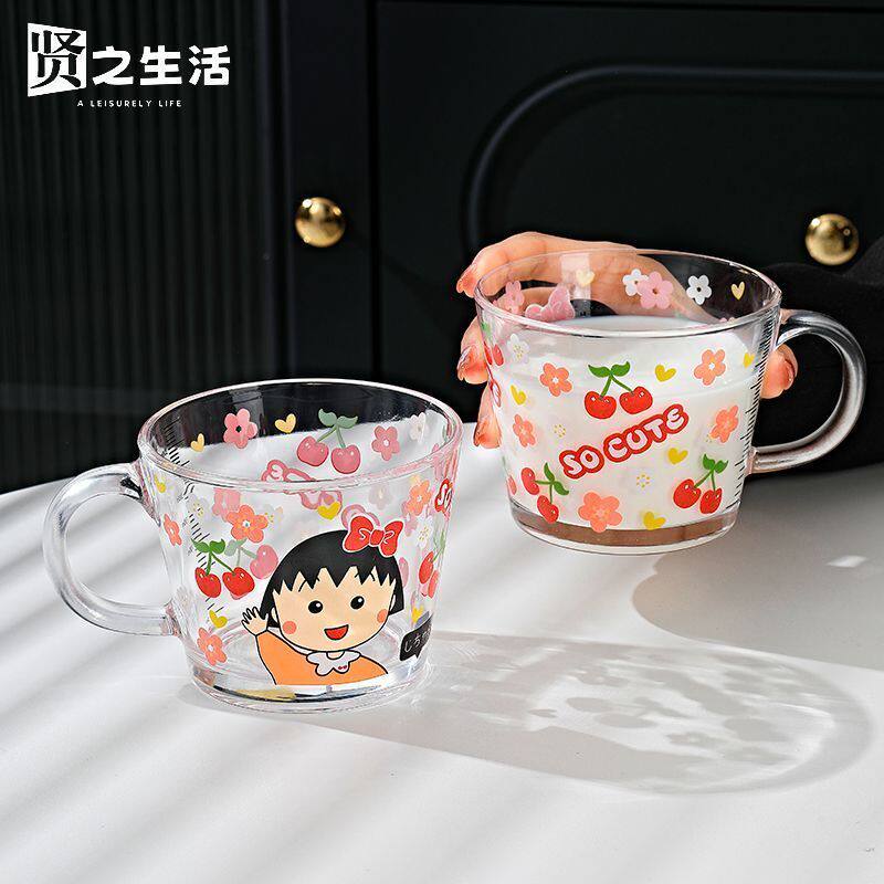 2025新款带刻度卡通牛奶杯子大容量玻璃杯冲泡奶粉耐热早餐杯带把