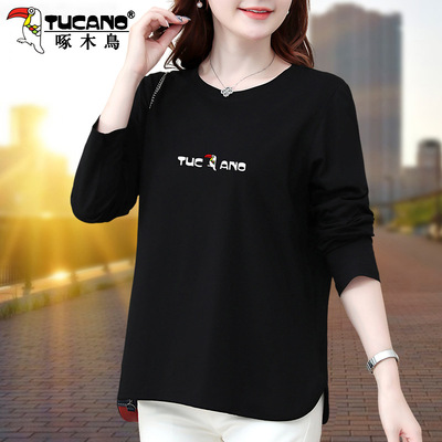 啄木鸟纯棉女士长袖t恤秋冬2025