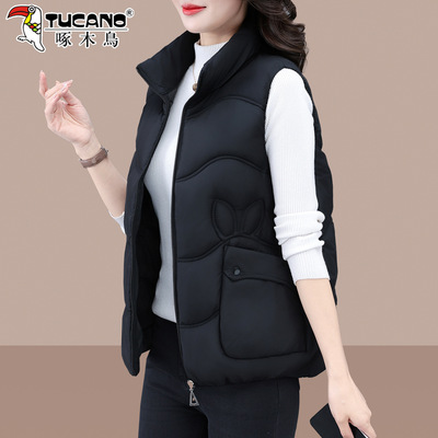 啄木鸟连帽羽绒棉马甲女款2025新