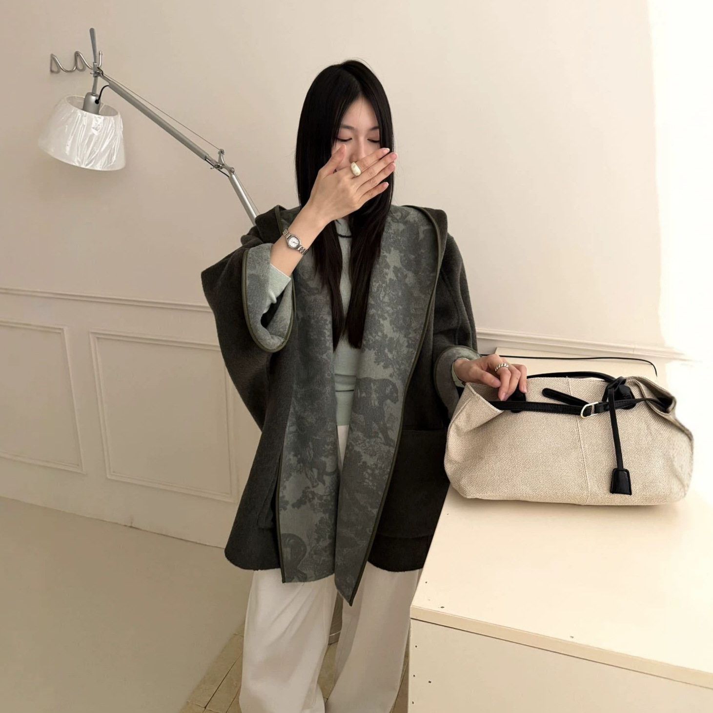 两面穿加厚连帽羊毛大衣女秋冬