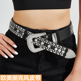 宽皮带女辣妹水钻设计感牛仔裤 2025新款 饰小众个性 y2k装 腰带 美式