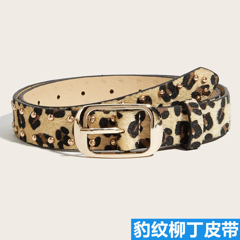 美式复古豹纹铆钉女款收腰皮带