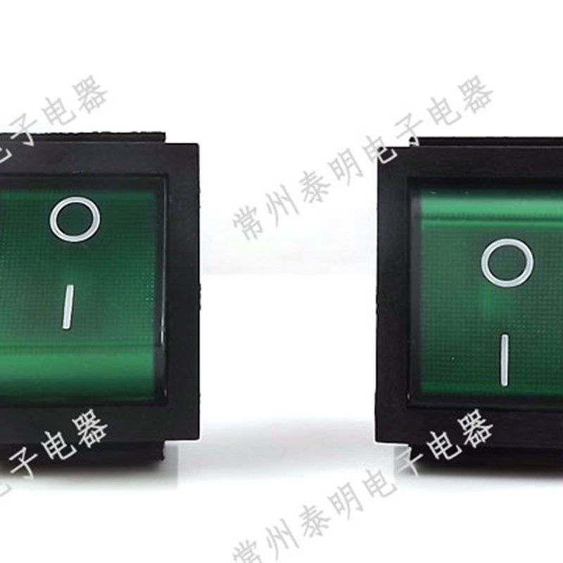 翘板电源开关 4脚2档带灯船型船形开关KCD4-201N RK1 -01绿色16A