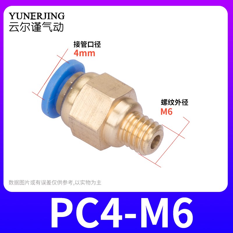 PC4/6/8/10/12/14/16-01/02/03/04气管软管螺纹直通快速铜接头