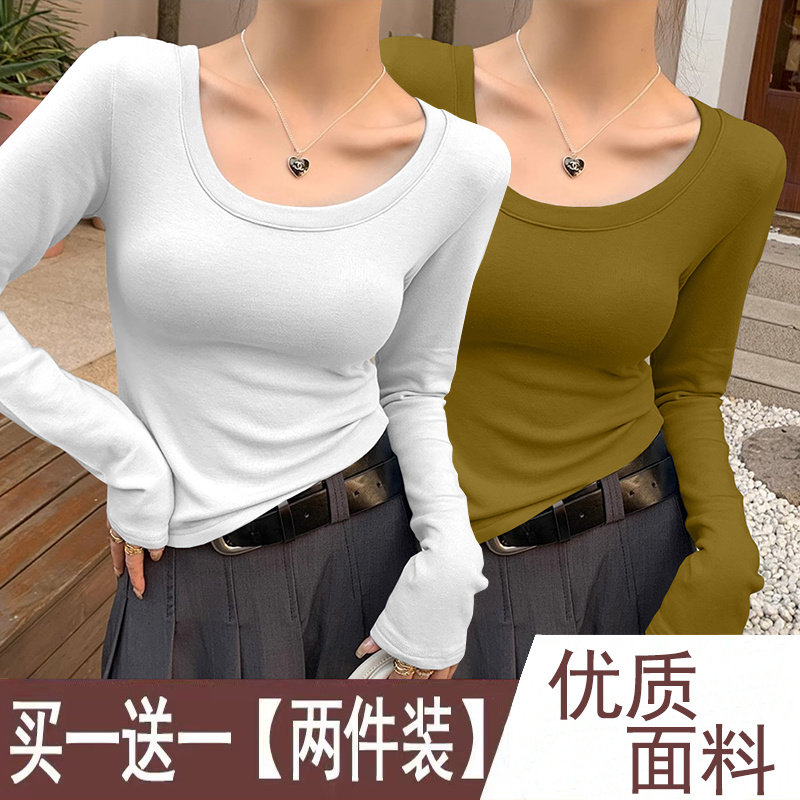 莫代尔长袖秋季内搭圆领正肩上衣