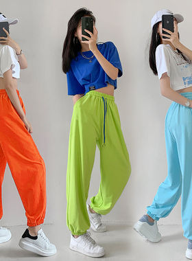 宽松束脚裤女高腰阔腿薄款爵士嘻哈街舞卫裤鬼步曳舞休闲运动裤子