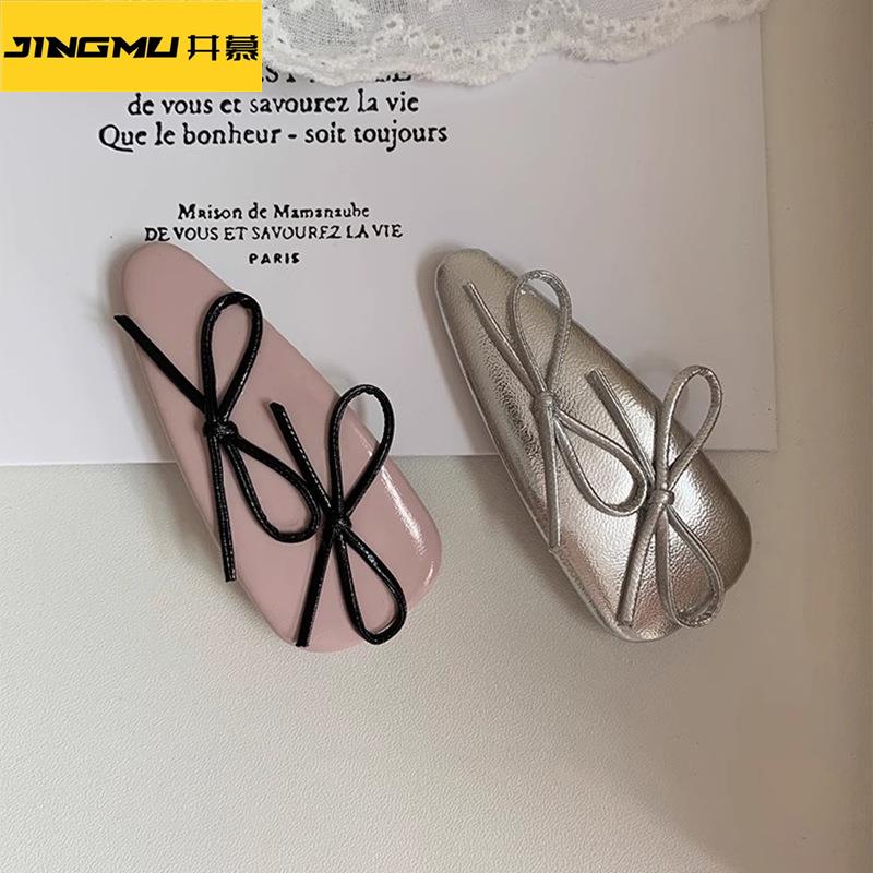 井慕~新款韩版简约pu皮蝴蝶结发夹女BB夹洋气侧边夹刘海夹碎发卡