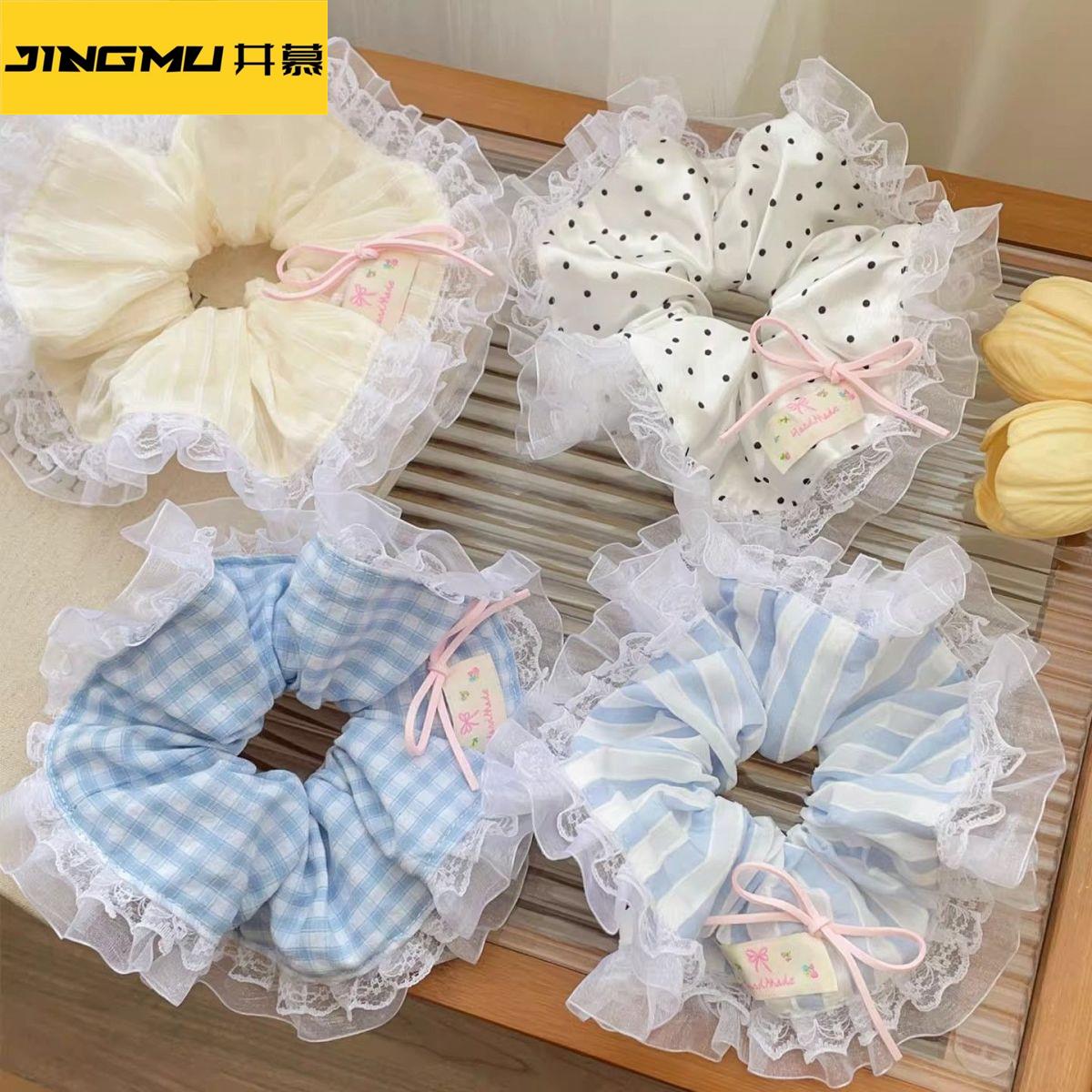 井慕~甜美新款高级感大肠发圈洋气时尚奶油白波点发绳可爱头绳韩