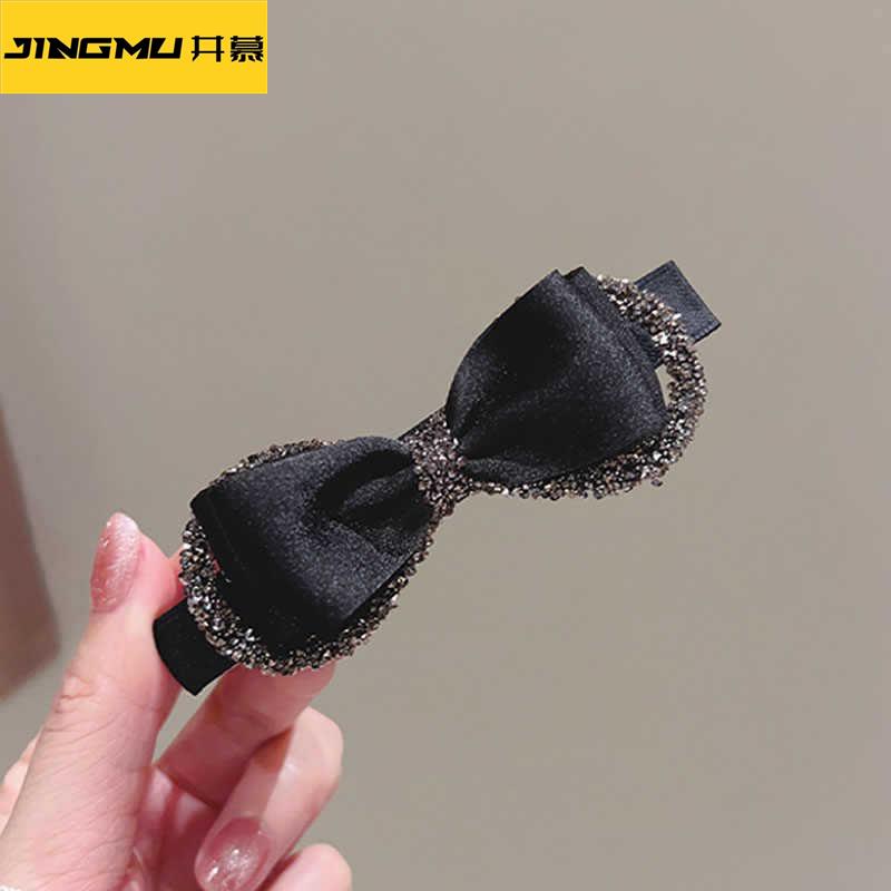 井慕~新款轻奢蝴蝶结发夹小香风黑色一字夹后脑勺夹子洋气弹簧夹