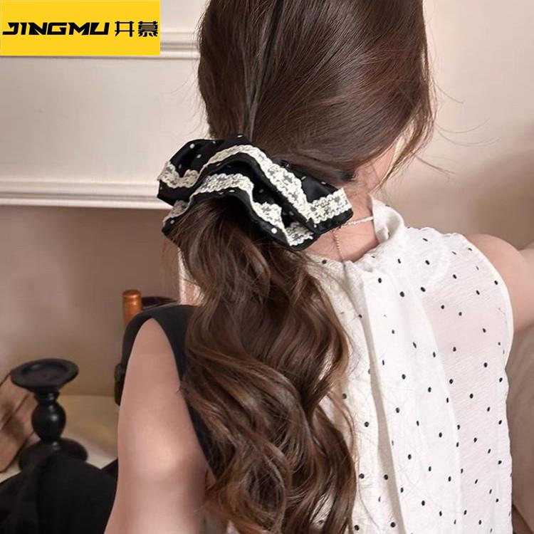 井慕~韩系蕾丝波点大肠发圈超大号花边温柔ins丸子头发绳马尾气质