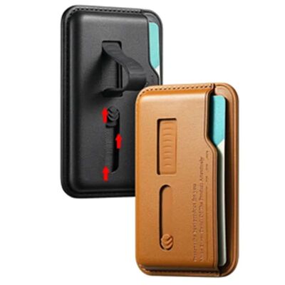 Hidden Strap Magnetic Leather Wallet Card Phone Holder