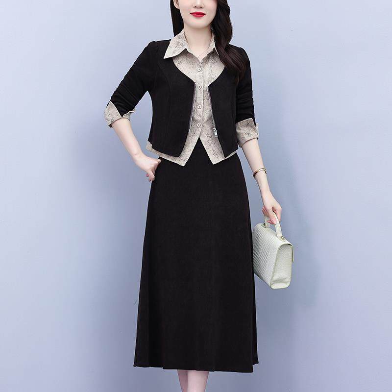 MONLOUVE大码轻奢套装女2025秋冬胖mm西装领拼接开衫上衣外套半身