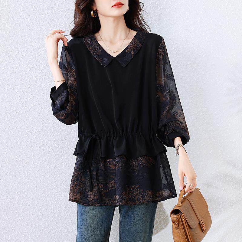 MONLOUVE大码洋气轻奢假两件减龄衬衫女装2025秋新胖mm时尚高级感