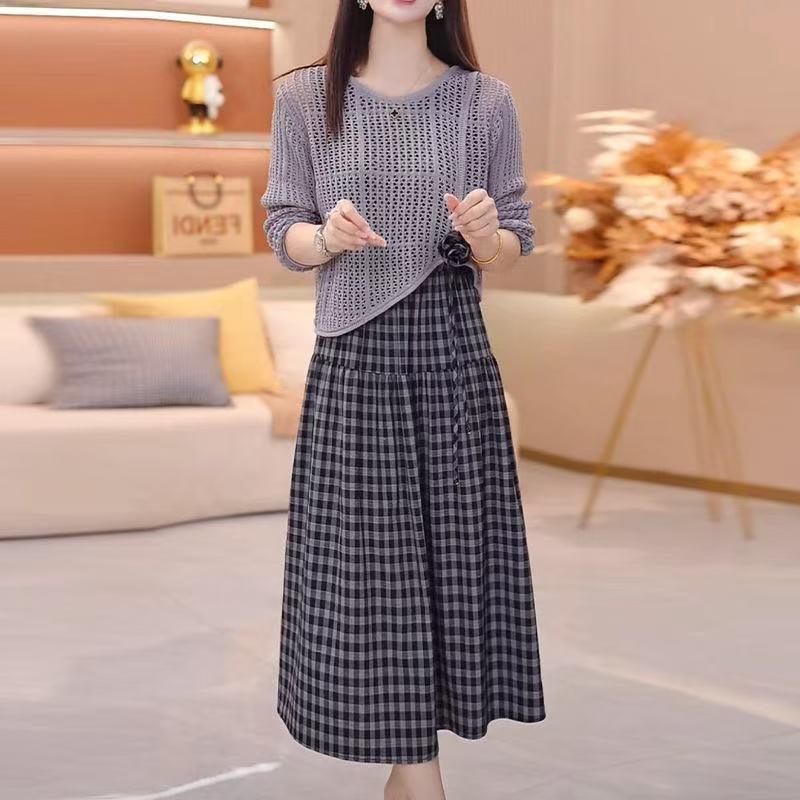 MONLOUVE大码轻奢小众洋气套装女2025秋新款胖mm高贵夫人罩衫连衣