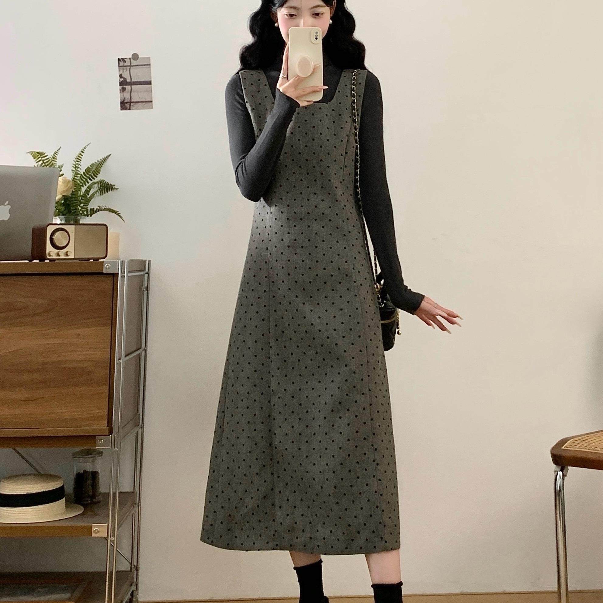 MONLOUVE大码女装2025秋冬新款胖mm韩版时尚小香风波点背心裙打底