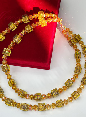 琉璃女生方糖黄色琉璃项链