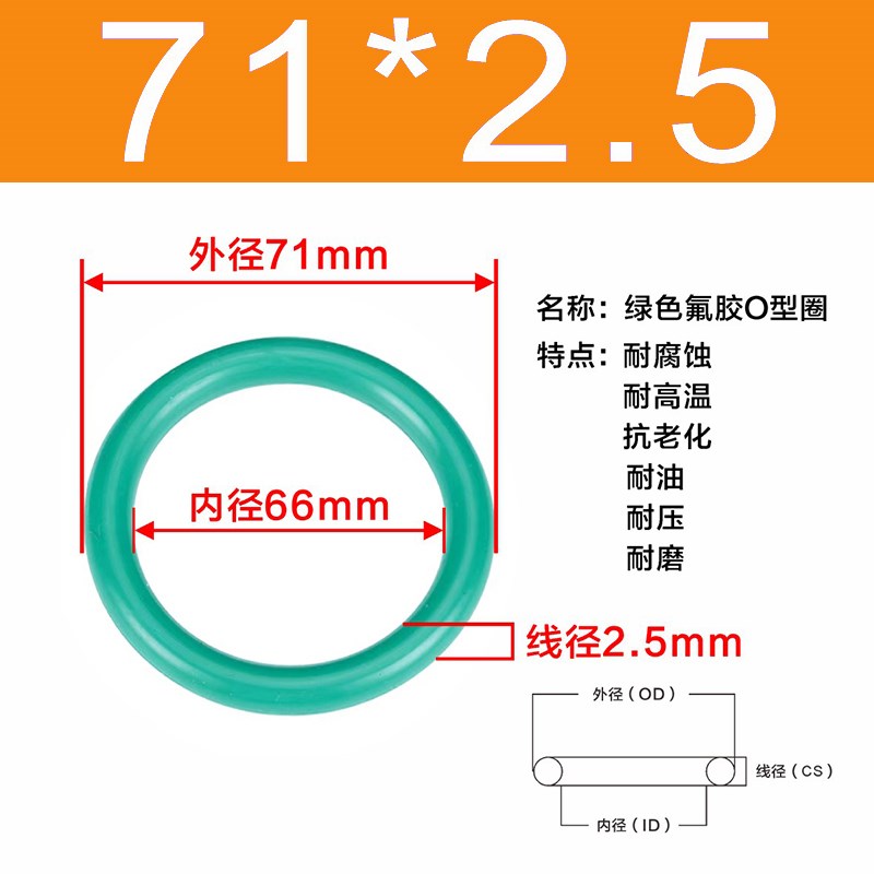 氟胶O型圈外径61/62/63/64/65/66/67/68/69/70/71/72/73/74*2.5