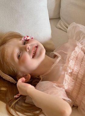 otaly2023夏季韩国儿童甜美网纱套裙ins韩版女童可爱粉色连衣裙