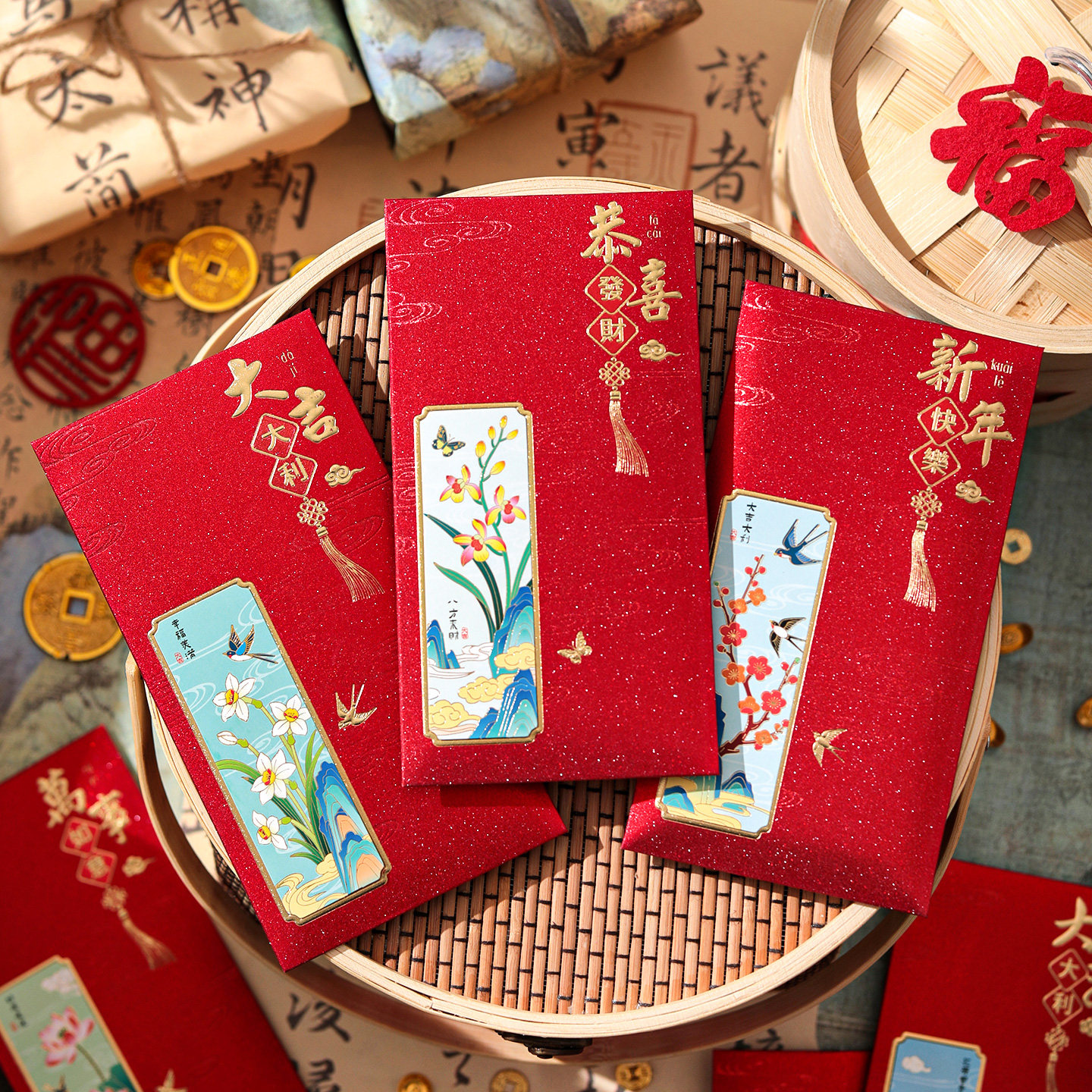 中式高档磨砂红包袋2026新款马年插画贴片过年春节贺岁利是封百元,节庆用品/礼品,红包/利是封,淘宝优惠券,粉丝福利购,淘宝优惠卷