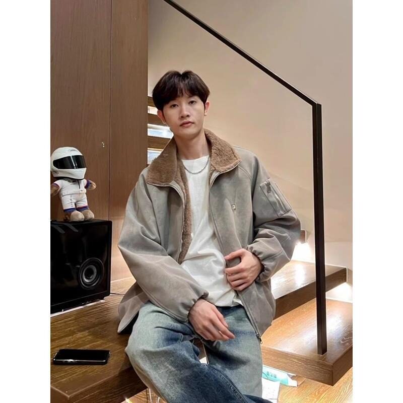 皮毛一体羊羔毛外套男女加厚冬季加绒工装夹克棉服痞帅座山雕棉袄