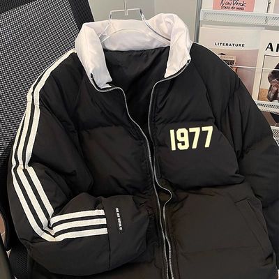 国潮美式拼色条纹棉服外套