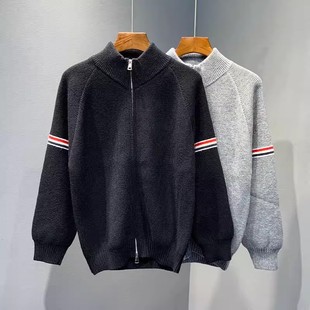 秋冬百搭潮流男士 2025新款 开衫 双杠外套针织衫 夹克拉链上衣 经典